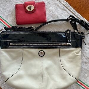 Coach Navy and Cream Shoulder Bag with Hot Pink Wallet